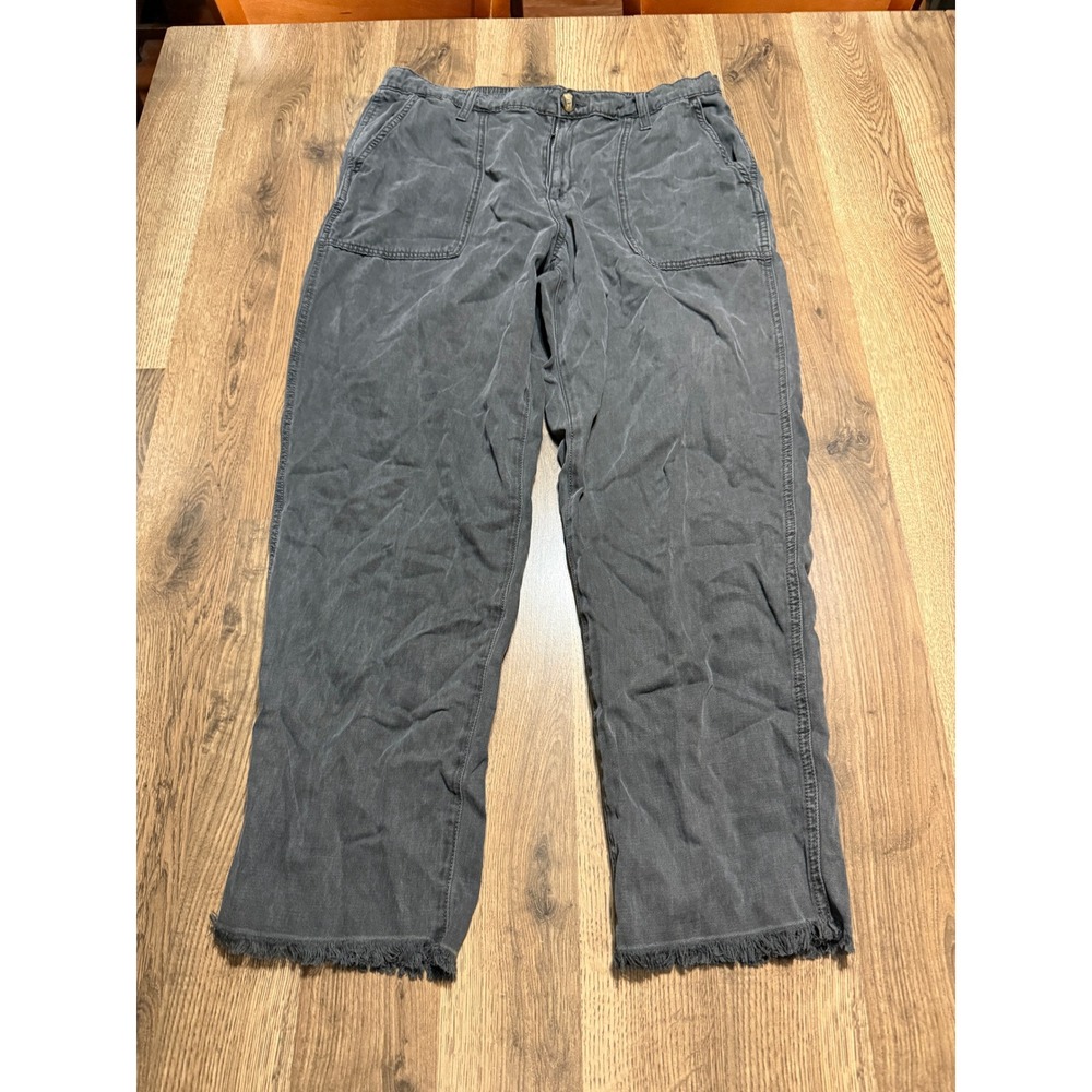 Aerie Pants Womens Size L Gray Trousers Raw Hem Real Free Wide Leg Stretch